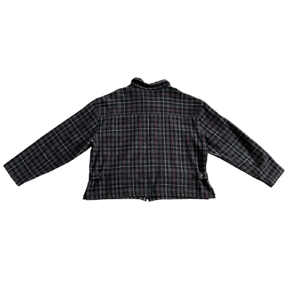 Vintage 90s Plaid Wool Blend Jacket Burgundy Gray Zip Up Size XL Boxy - Picture 3 of 8